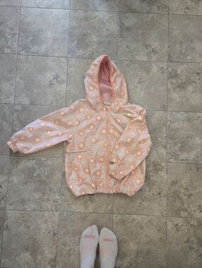 Girls Pink Sunflower Hooded Windbreaker Jacket Souris Mini Size 8